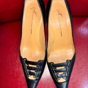 Giuseppe Zanotti Black Leather Buckle Heels